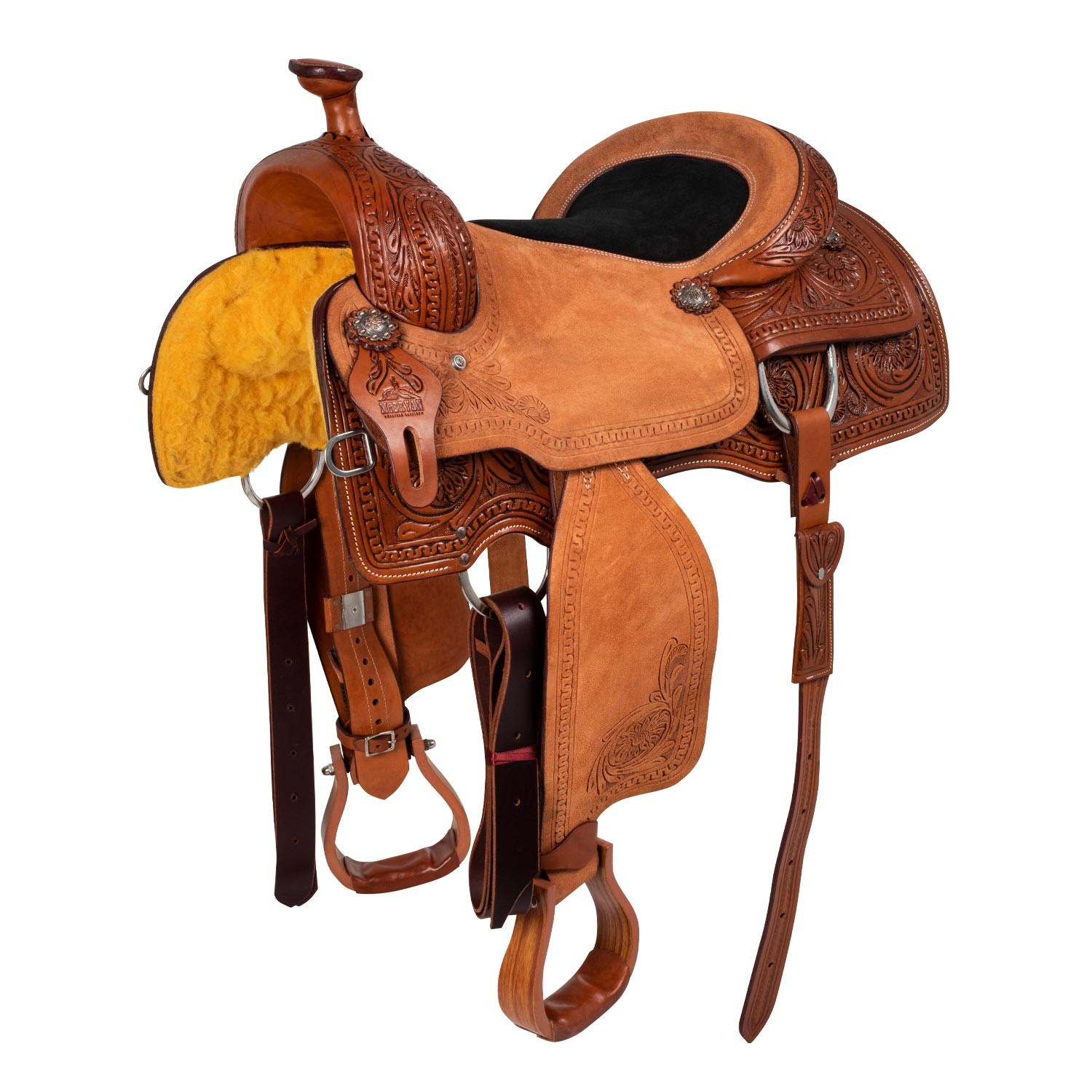 Arbeitssattel aus weichem Leder mit Blumenprägung