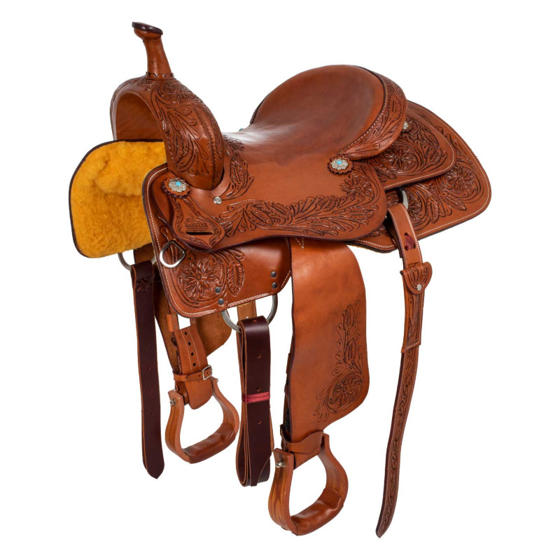 Western-Team-Penning-Sattel aus Leder mit Blumenverzierungen
