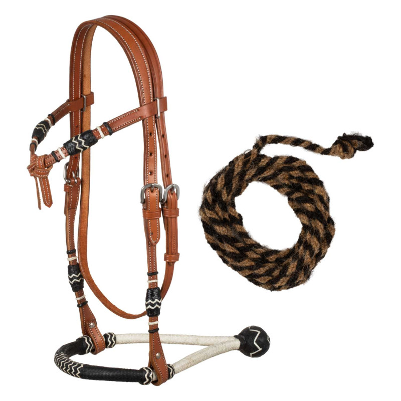 Bicolor Bosal-Set mit Pferdehaarmecate-Zügeln