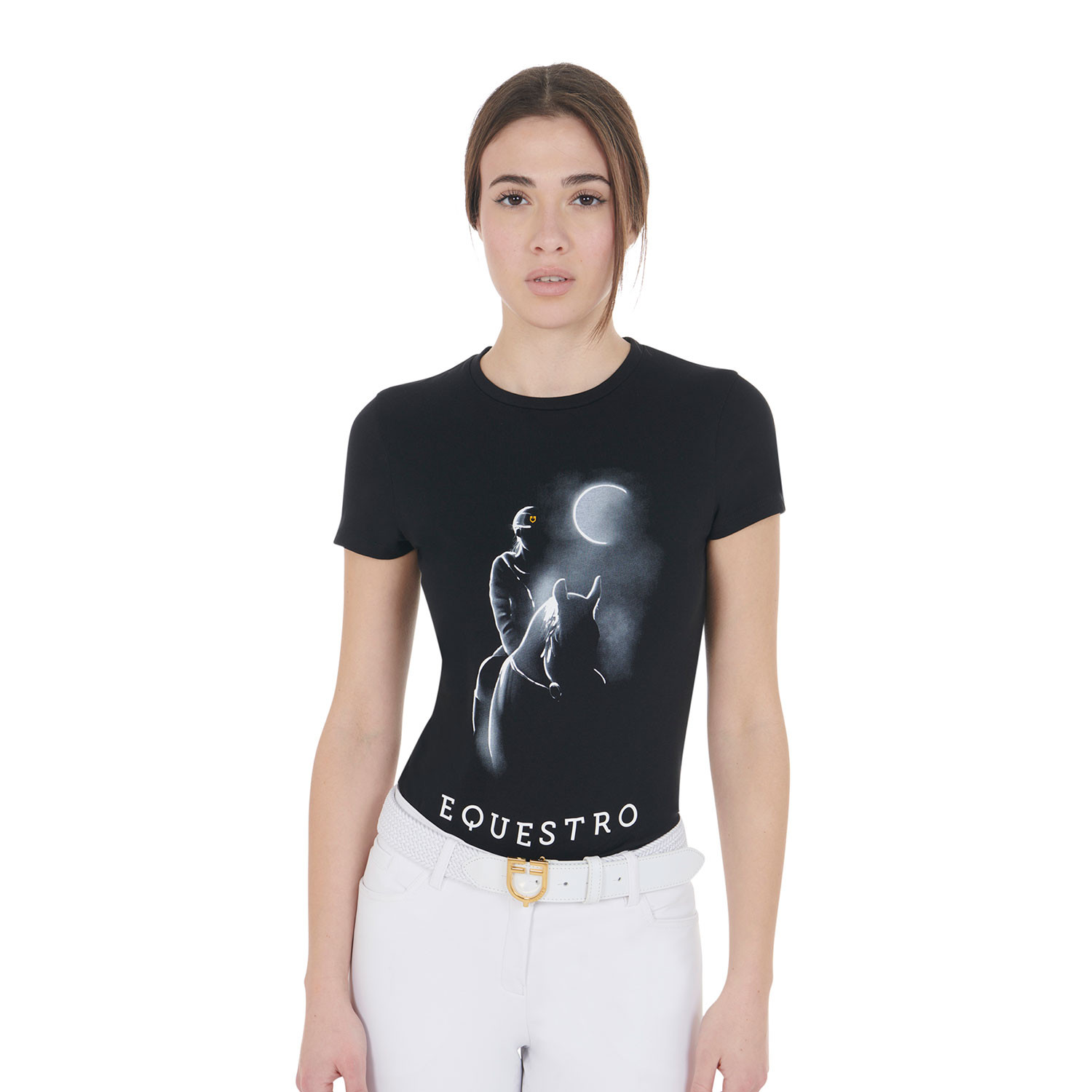Damen Slim Fit Baumwoll-T-Shirt mit Reliefdruck