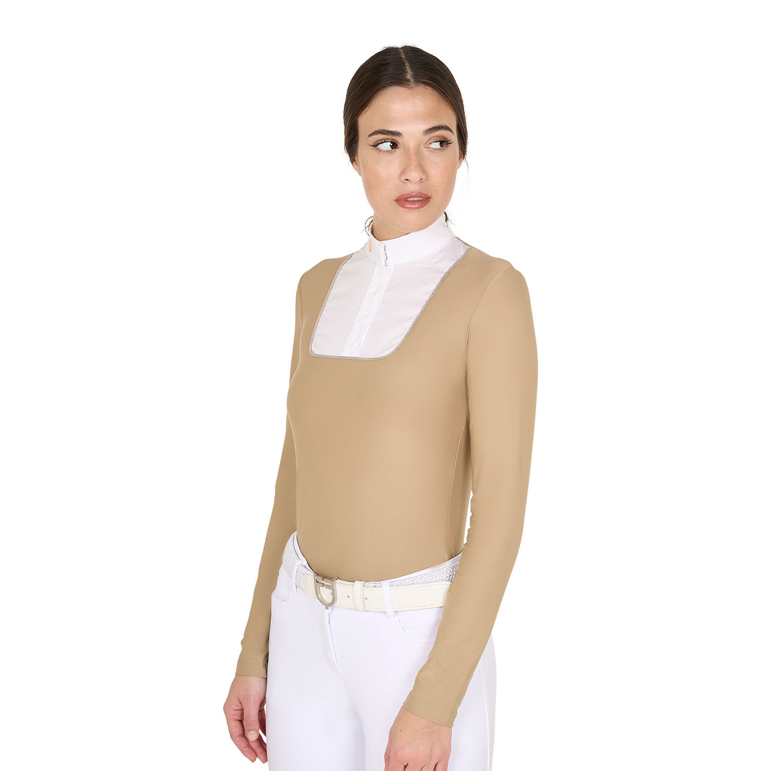 Damen Slim Fit Poloshirt mit Stehkragen