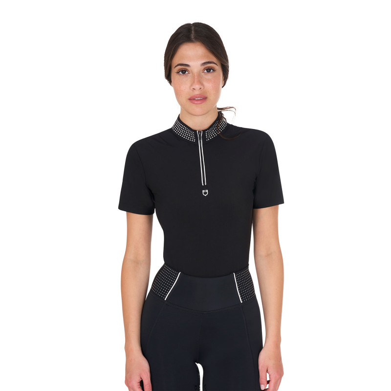 Damen Trainings-Poloshirt mit Strasssteinen