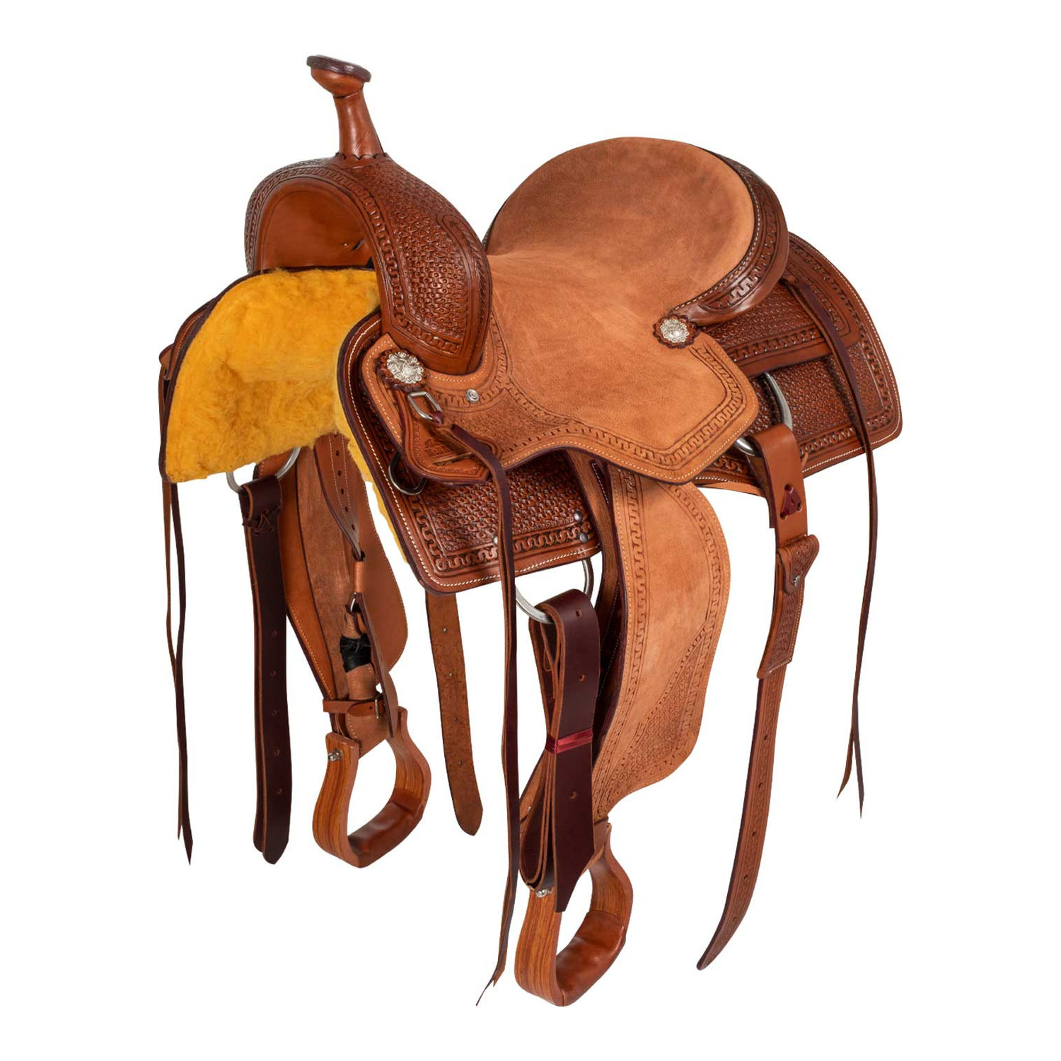 Working-Cow-Westernsattel aus Leder mit Basket Tooling
