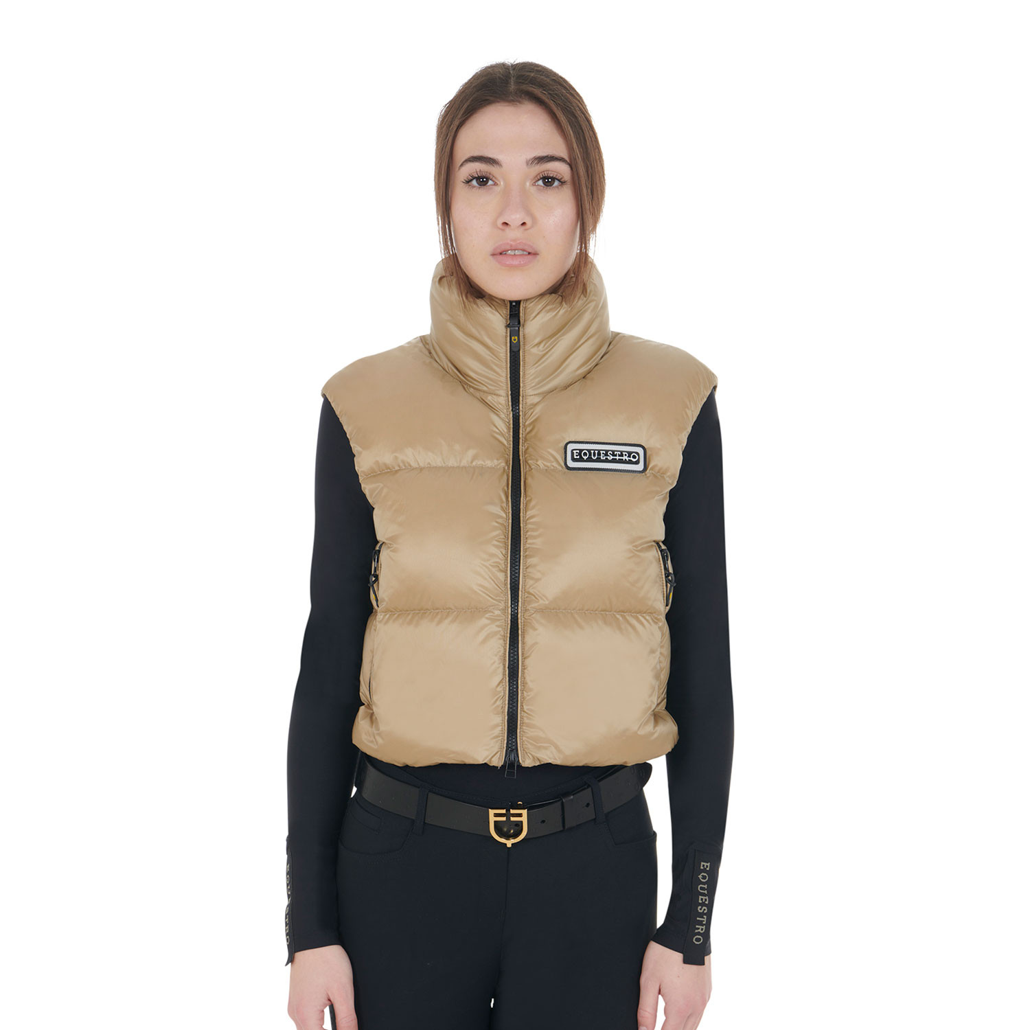 Damen Cropped-Weste mit hohem Kragen