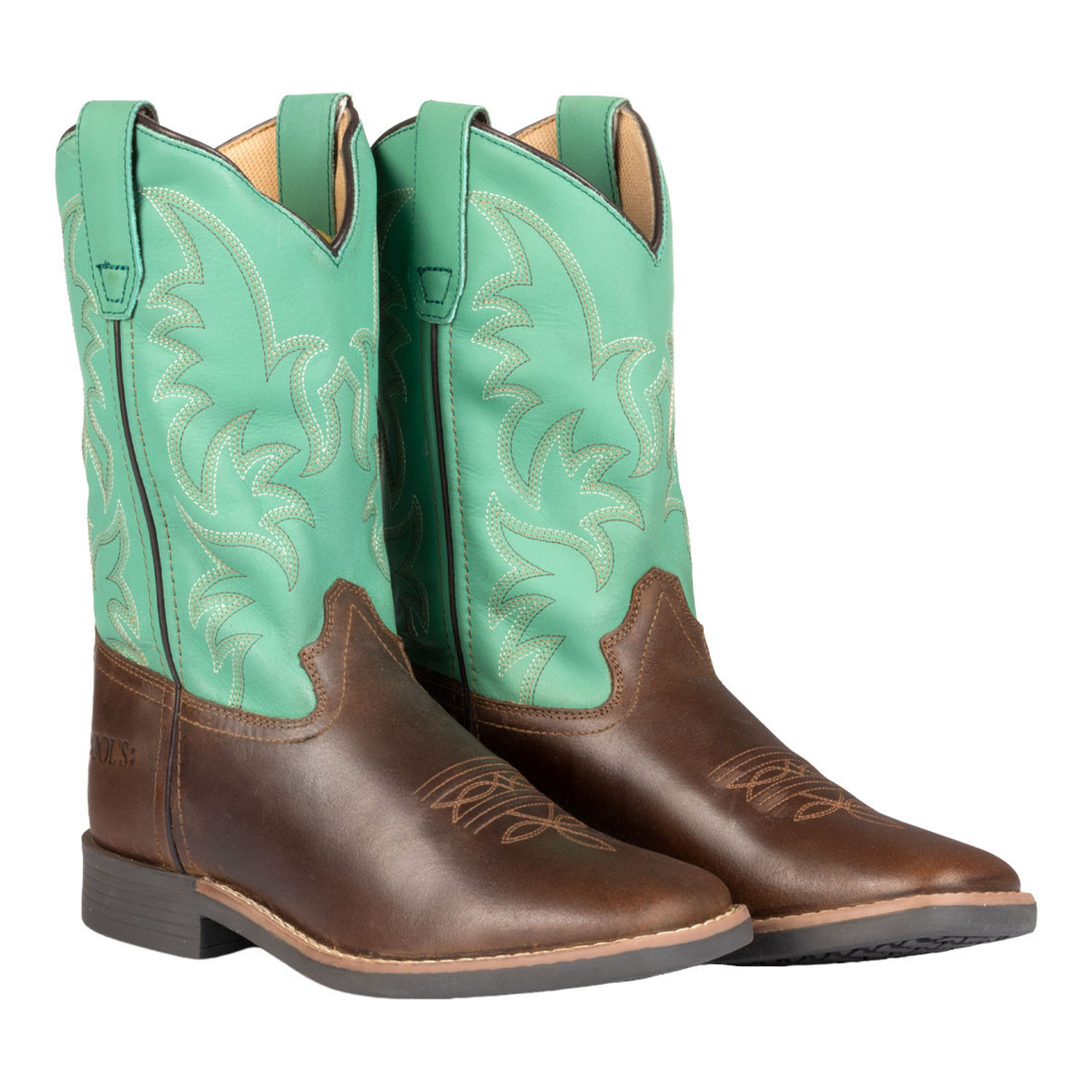 Kinder-Westernstiefel aus Leder – Braun/Grün mit Ziernähten