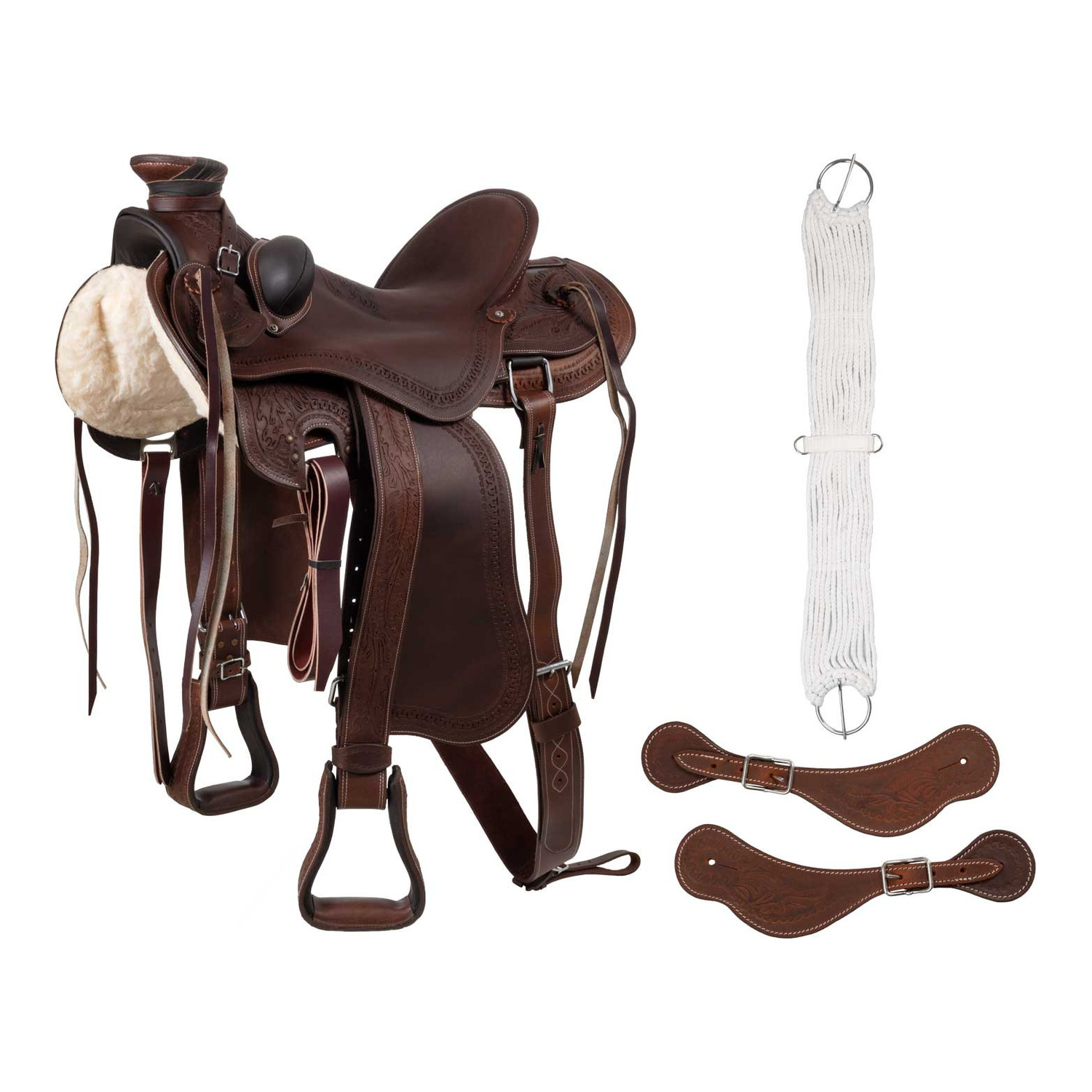 Ranch-Westernsattel aus geöltem Leder mit Basket-Punzierung