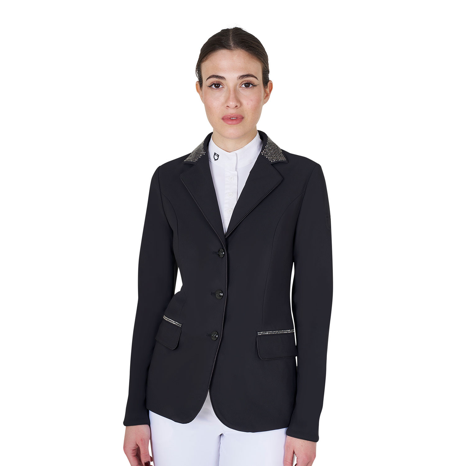 Damen-Turnierjacke mit Strass und Dreiknopfverschluss