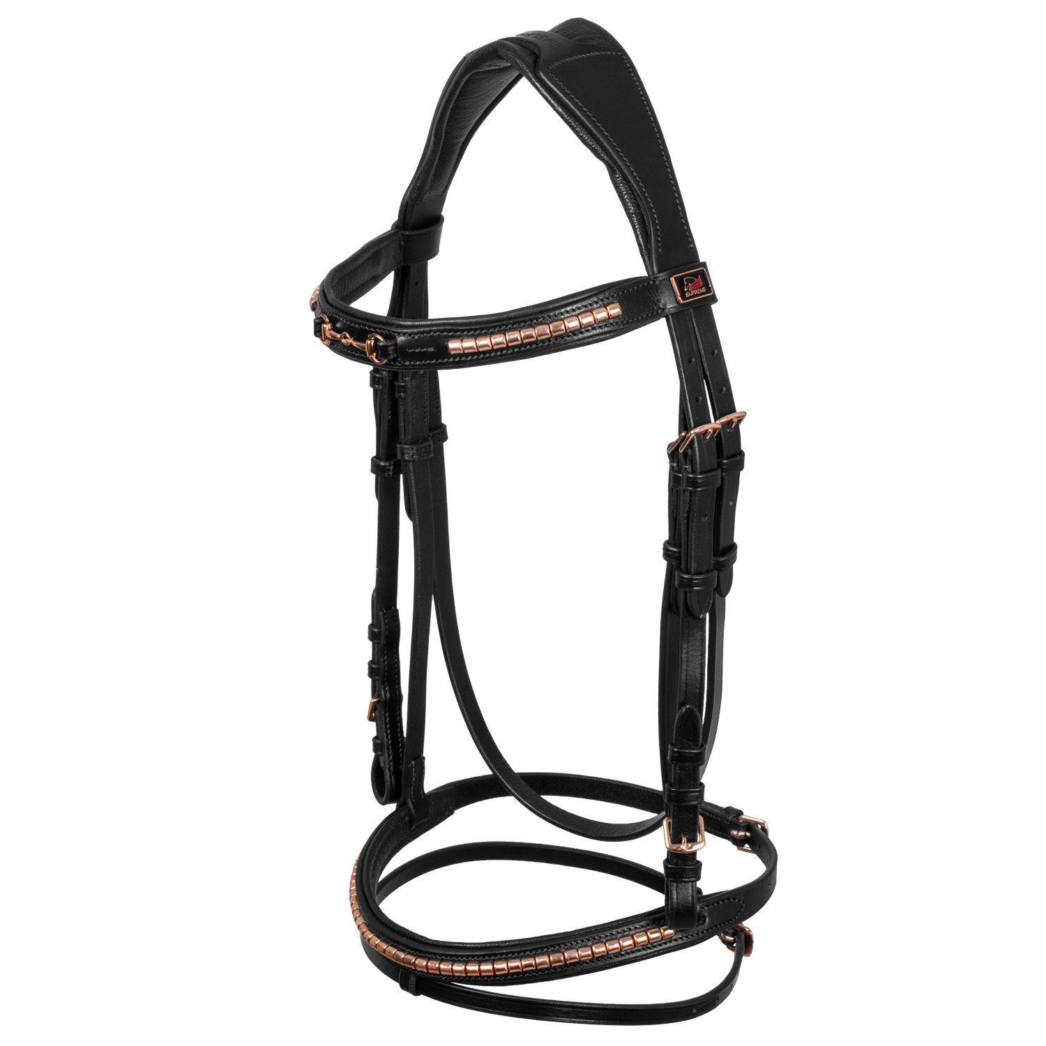 Englisches Snaffle Zaumzeug aus weichem Leder mit Roségold