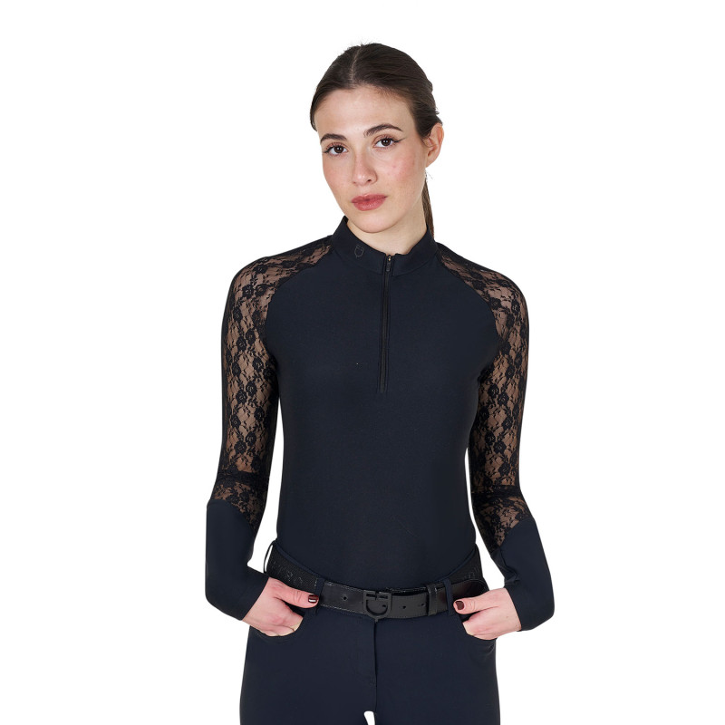 Damen-Trainings-Poloshirt mit Spitzenärmeln