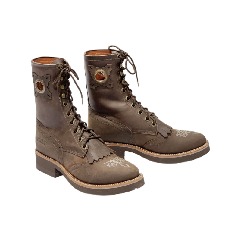 Westernstiefel mit Schnürsenkeln und Fransen