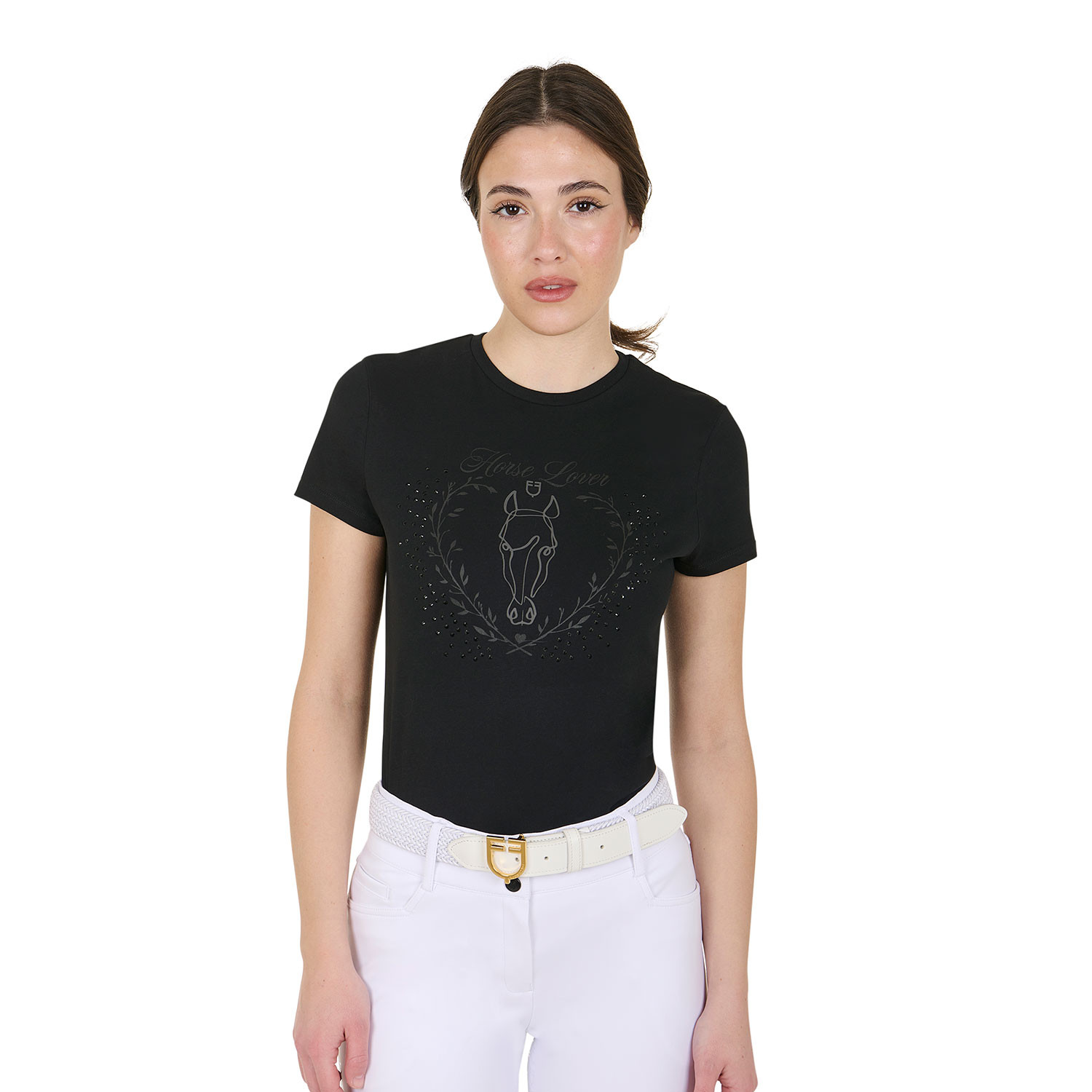 Damen Wild Heart -Slim-Fit T-Shirt aus Baumwolle mit Print und Strass