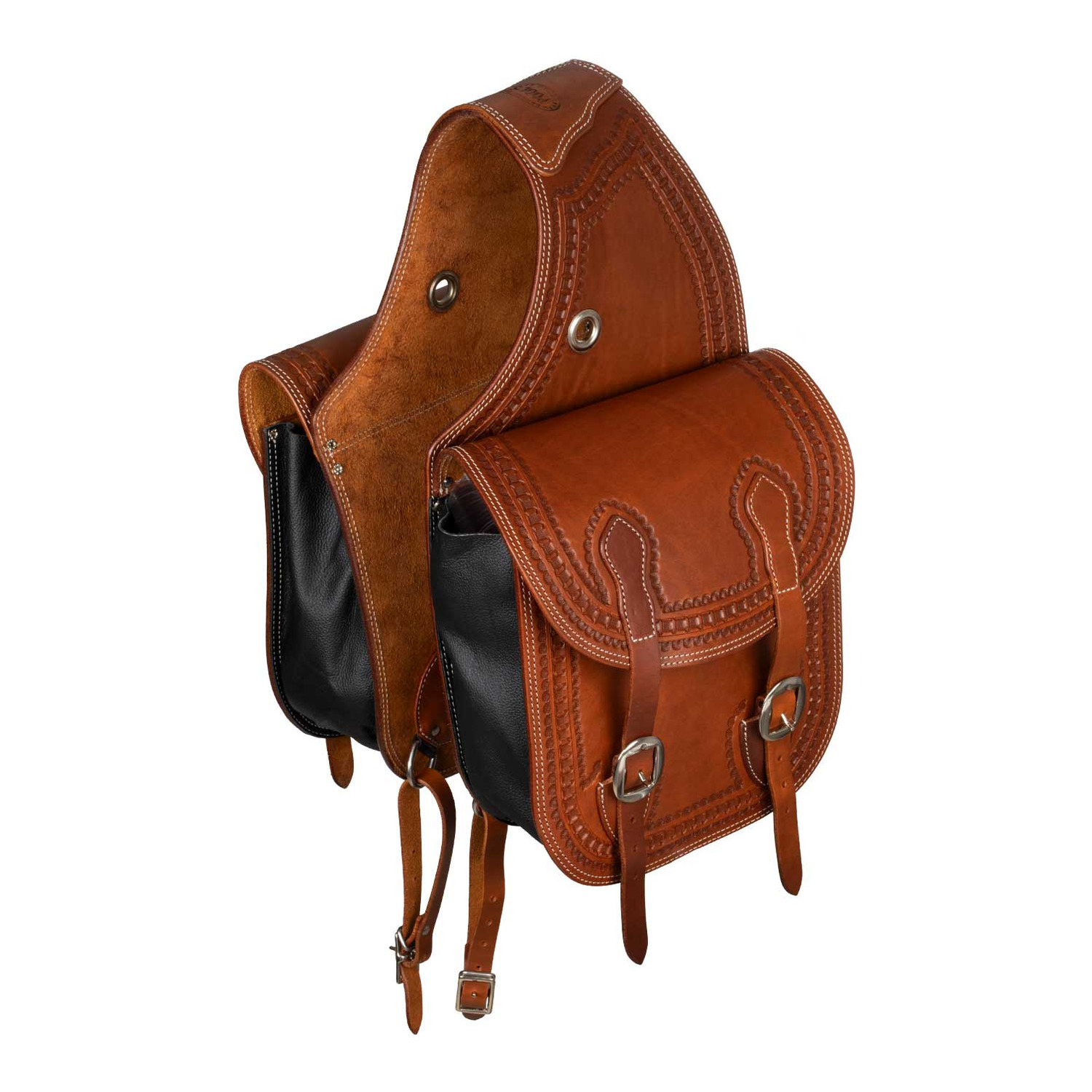 Handgearbeitete Western-Satteltasche aus Leder mit Randprägung