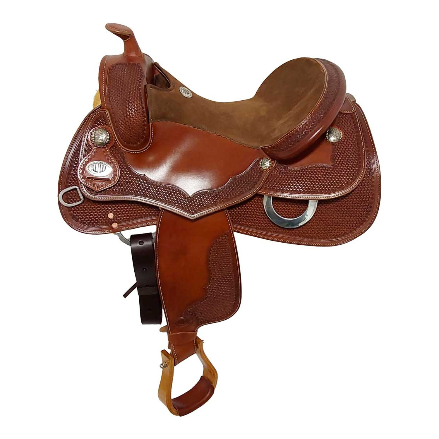 Reining-Westernsattel 15 Zoll QH Cognac – klassischer Ledersattel mit aufwendiger Prägung
