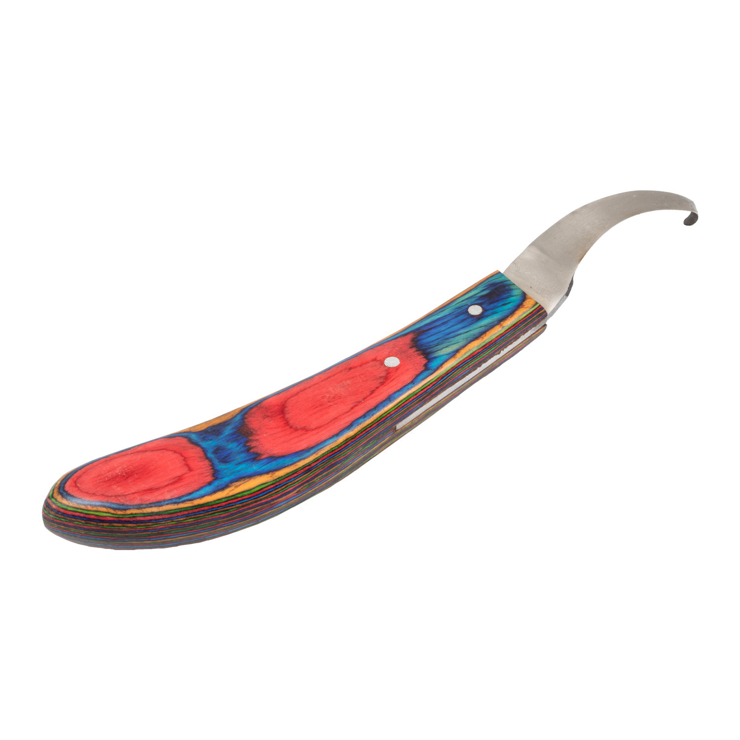 Hufmesser mit gebogener Klinge und Holzgriff