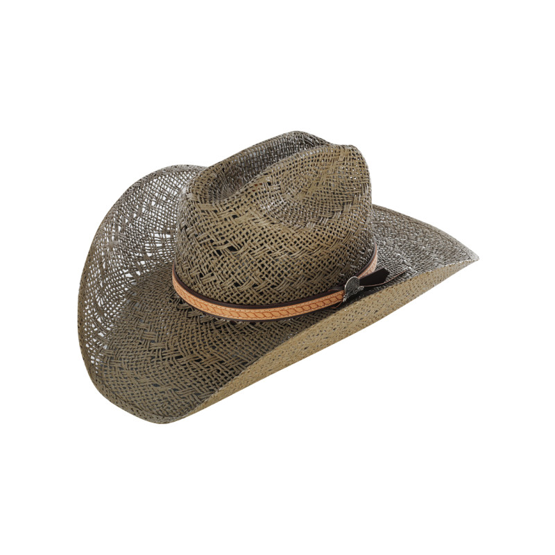 Durchbrochener Strohhut mit Lederband