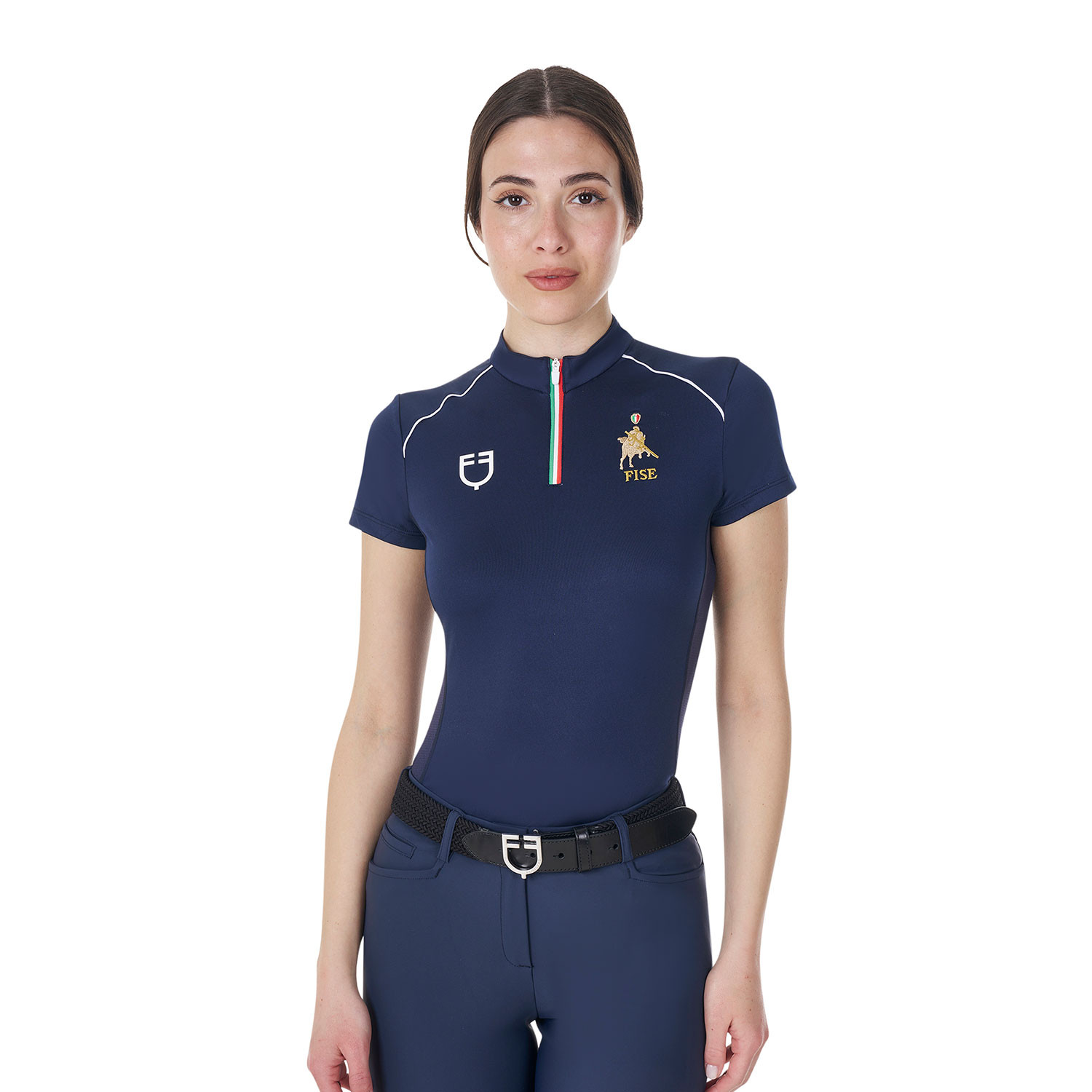 Damen-Funktionsreitshirt mit Stehkragen und FISE-Details